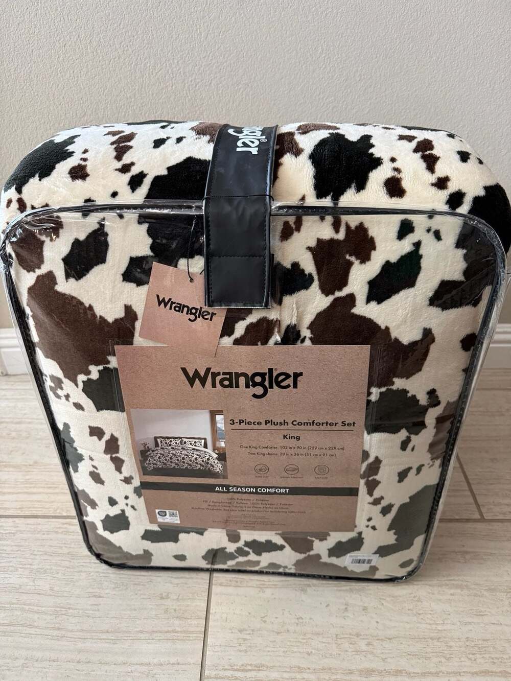 Wrangler 3-Piece Plush Comforter Set King Cow Print